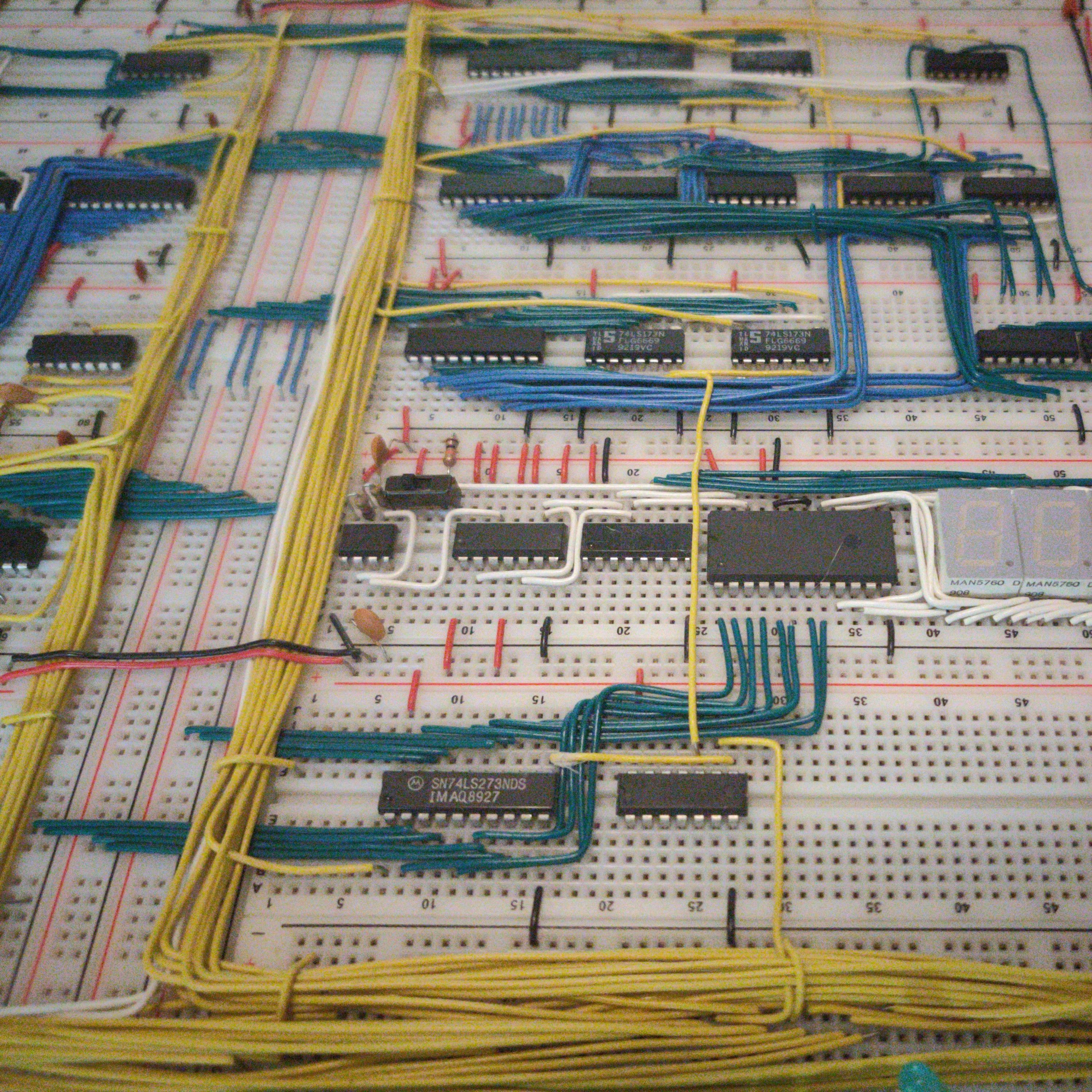 Ben Eater breadboard computer wider view bundles of wiring